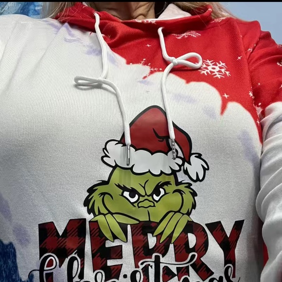 🎄🎁 NWT PATRIOTIC WINTER CHRISTMAS GRINCH HOODED GRAPHIC SWEATSHIRT Women’s L - Picture 6 of 13